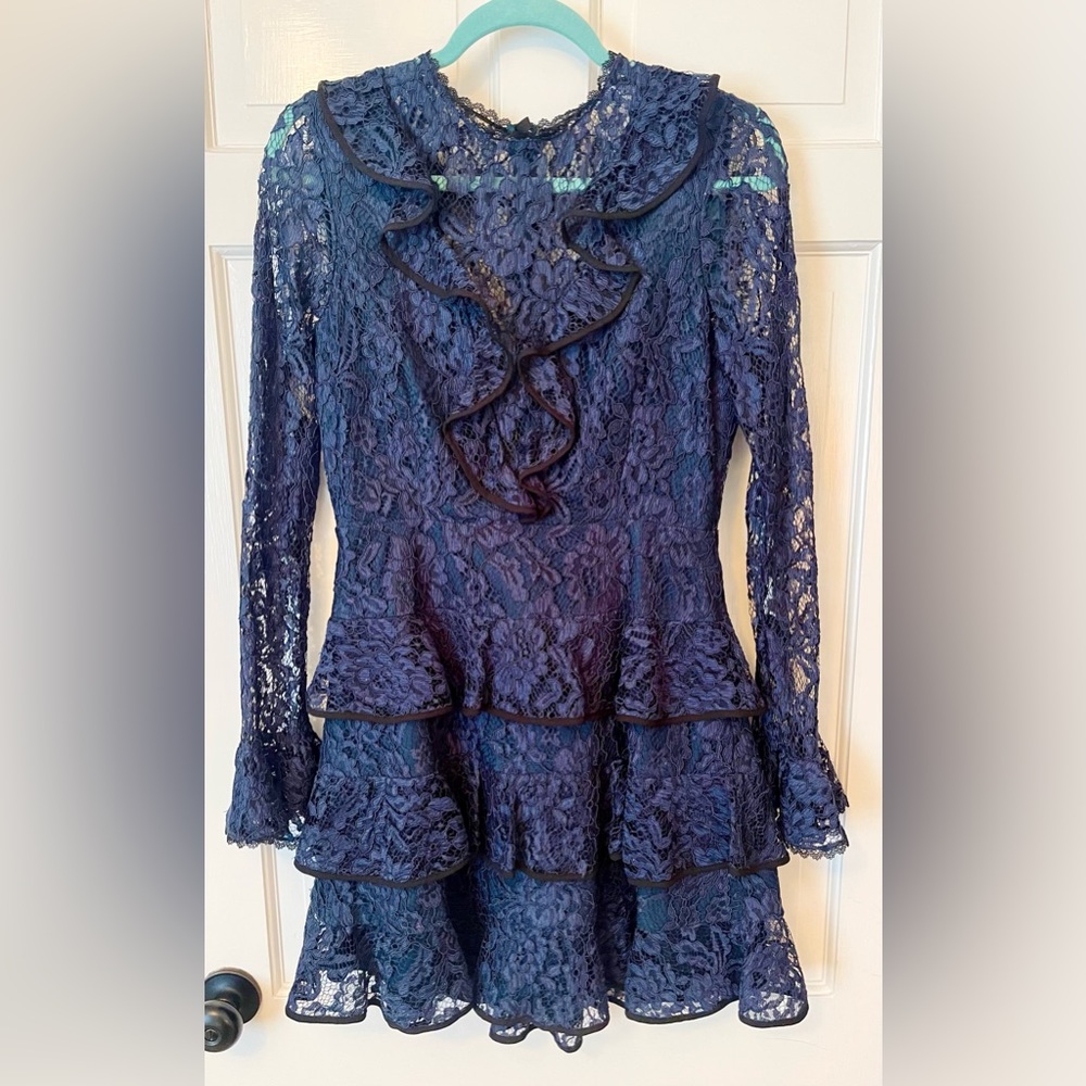 Alexis Tracie Long Sleeve Tiered Ruffled Lace Mini Dress